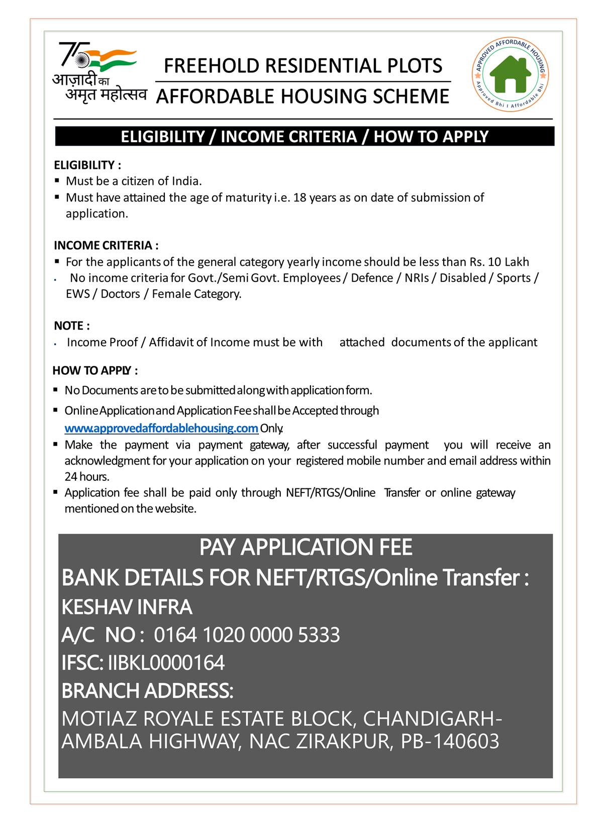 PANCHKULA EXTEN AFFORDABLE HOUSING SCHEME I APPROVED RESIDENTIAL PLOTS